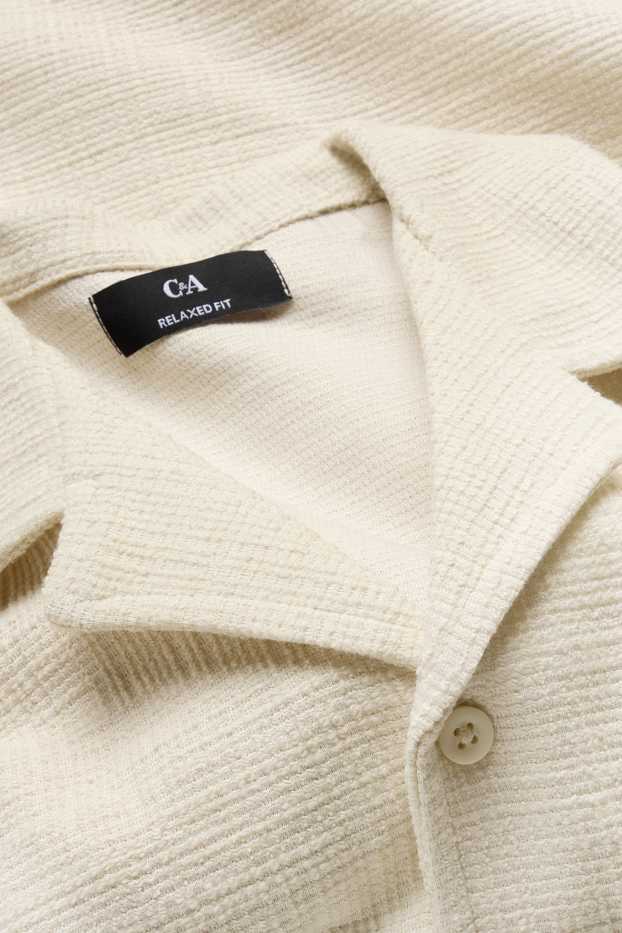 Men - Shirt - relaxed fit - lapel collar - textured - creme