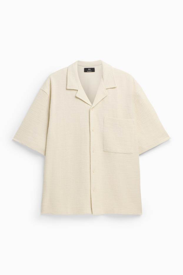 Men - Shirt - relaxed fit - lapel collar - textured - creme