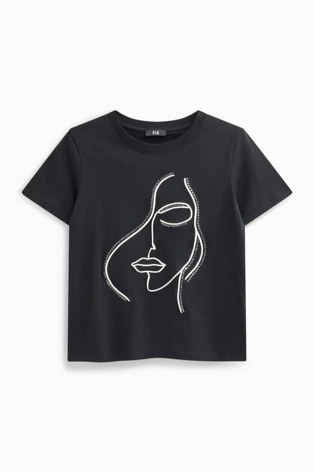 Dames - T-shirt - regular fit - glanseffect - zwart