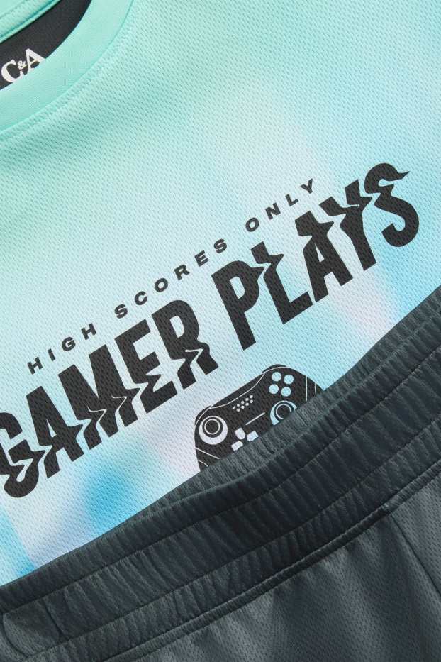 Enfants garçons - Gamer - ensemble - T-shirt et short - 2 pièces - bleu / noir