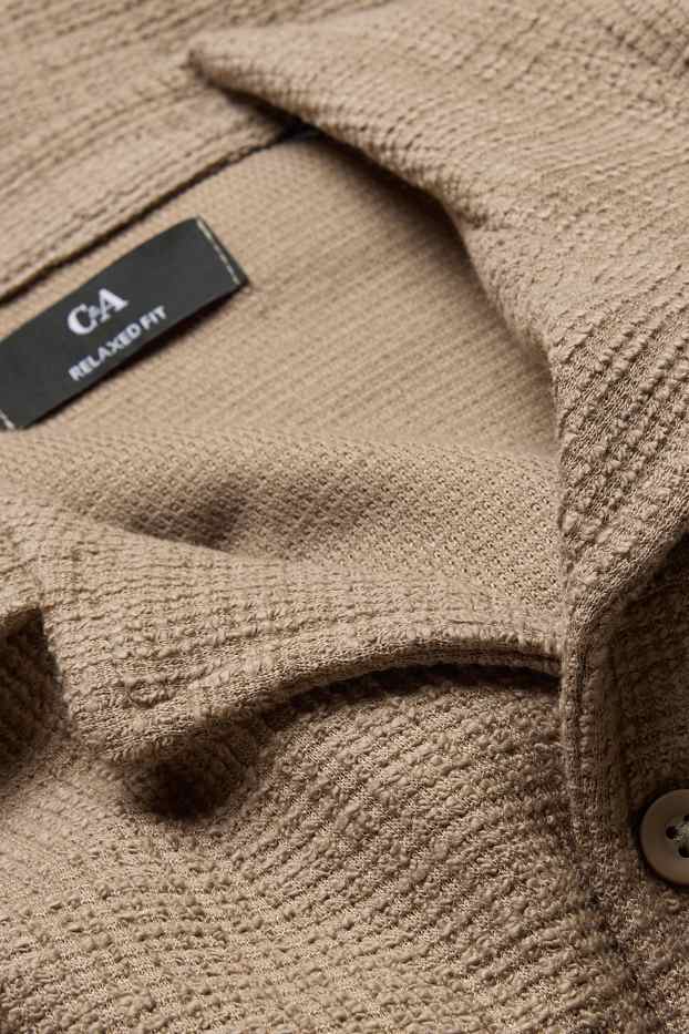 Men - Shirt - relaxed fit - lapel collar - textured - light brown