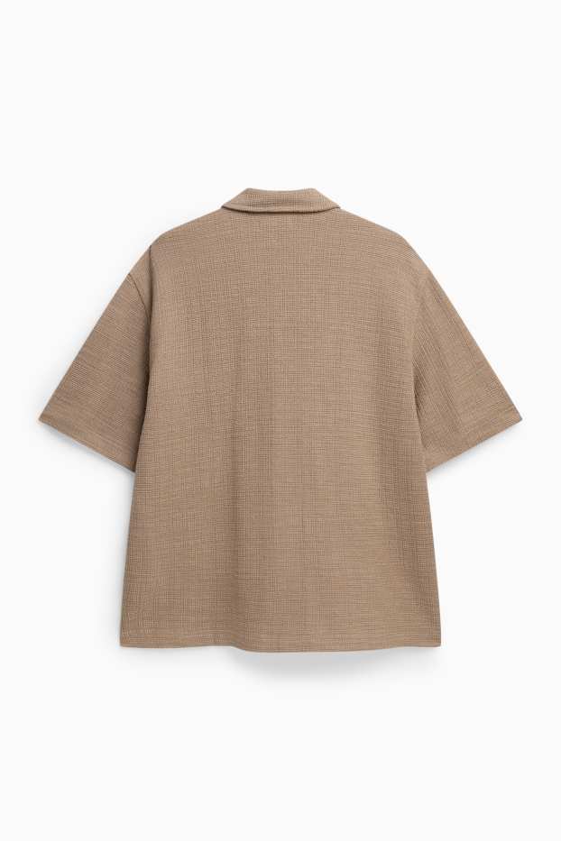 Men - Shirt - relaxed fit - lapel collar - textured - light brown