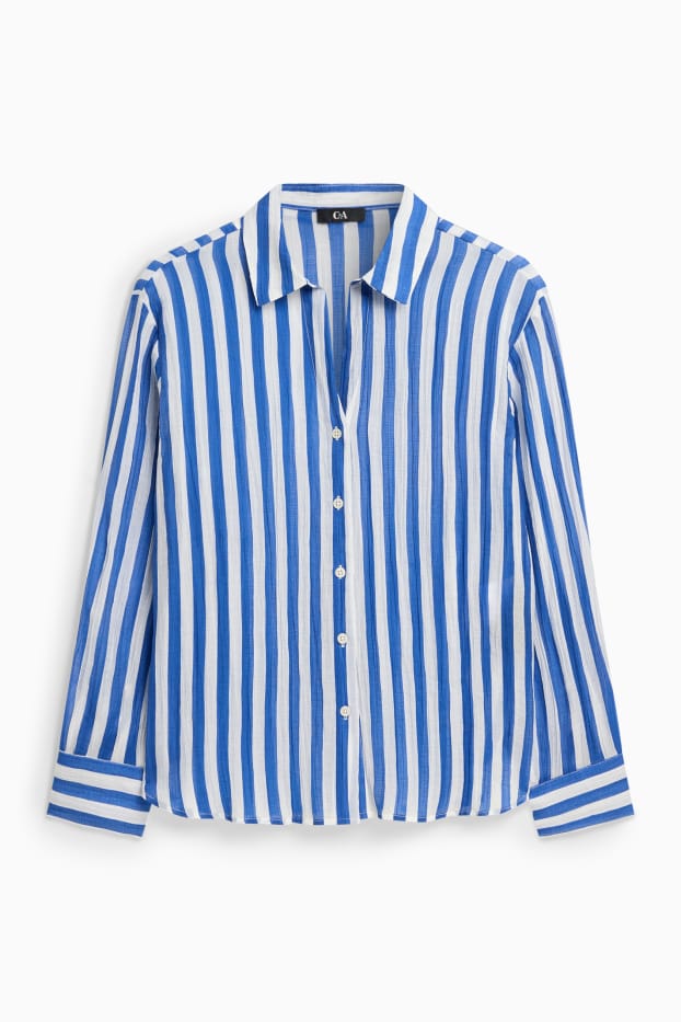 Damen - Hemdbluse - gestreift - blau / weiß