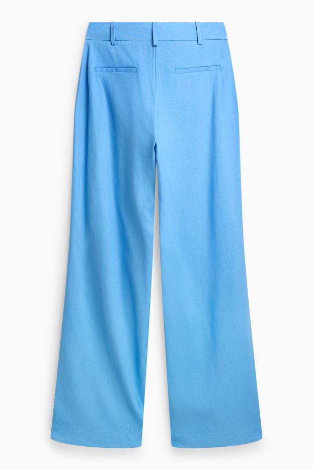 Donna - Pantaloni business - vita alta - gamba ampia - misto lino - blu