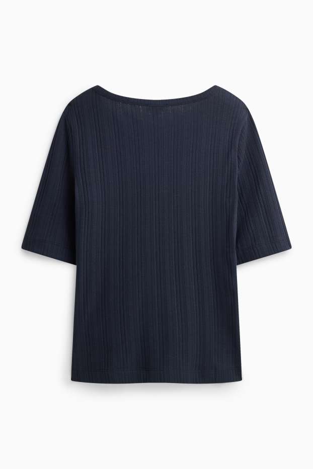 Damen - Henley-Shirt - Regular Fit - gerippt - dunkelblau