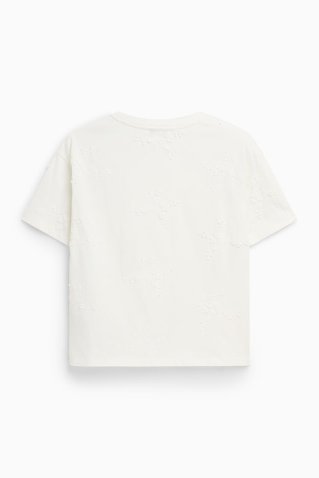 Damen - T-Shirt - Regular Fit - bestickt - geblümt - weiß