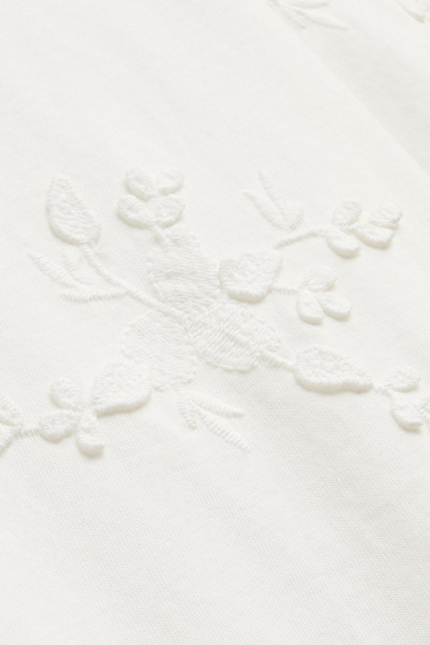 Damen - T-Shirt - Regular Fit - bestickt - geblümt - weiß