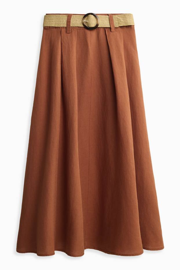 Damen - Rock mit Gürtel - Leinen-Mix - orange