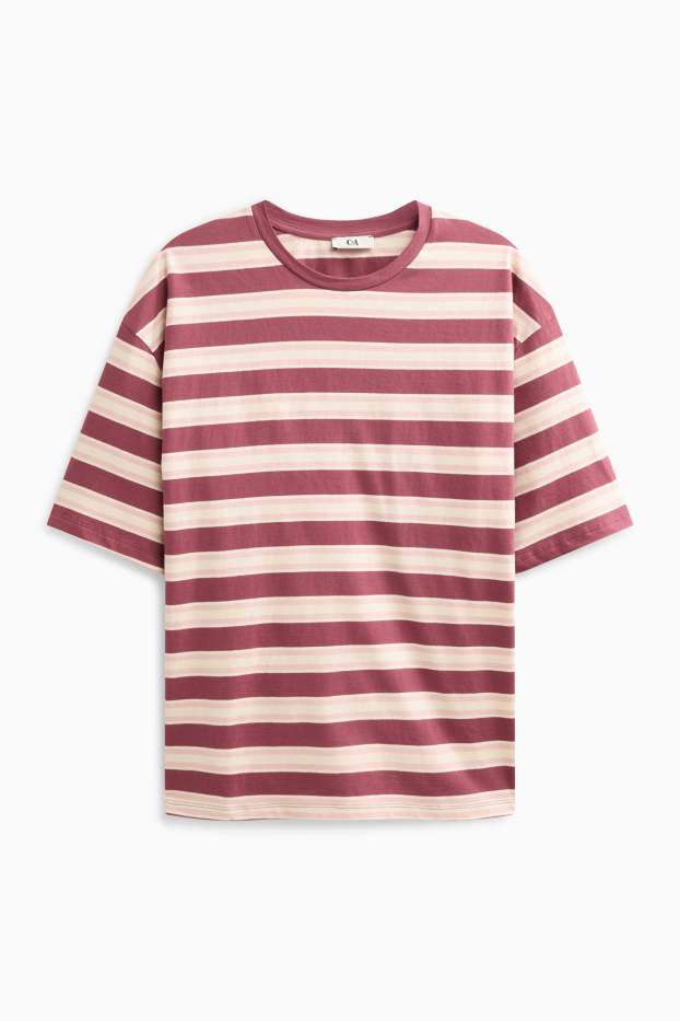 Dames - T-shirt - oversized - gestreept - wit / rood