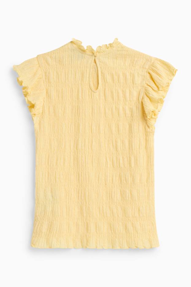 Damen - T-Shirt - Regular Fit - gesmokt - gelb