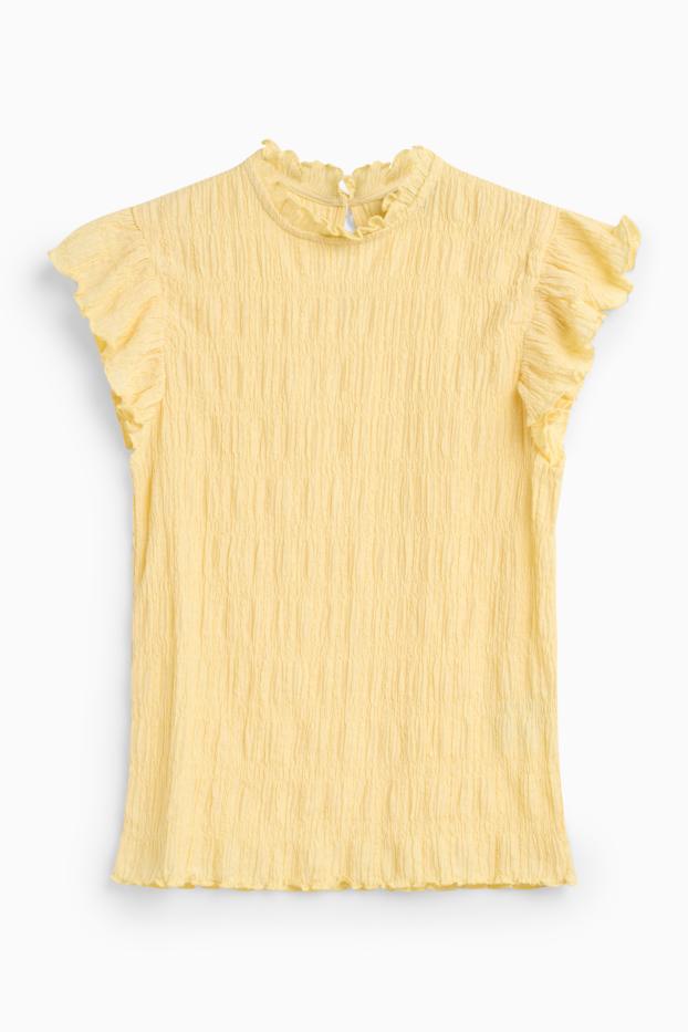 Damen - T-Shirt - Regular Fit - gesmokt - gelb