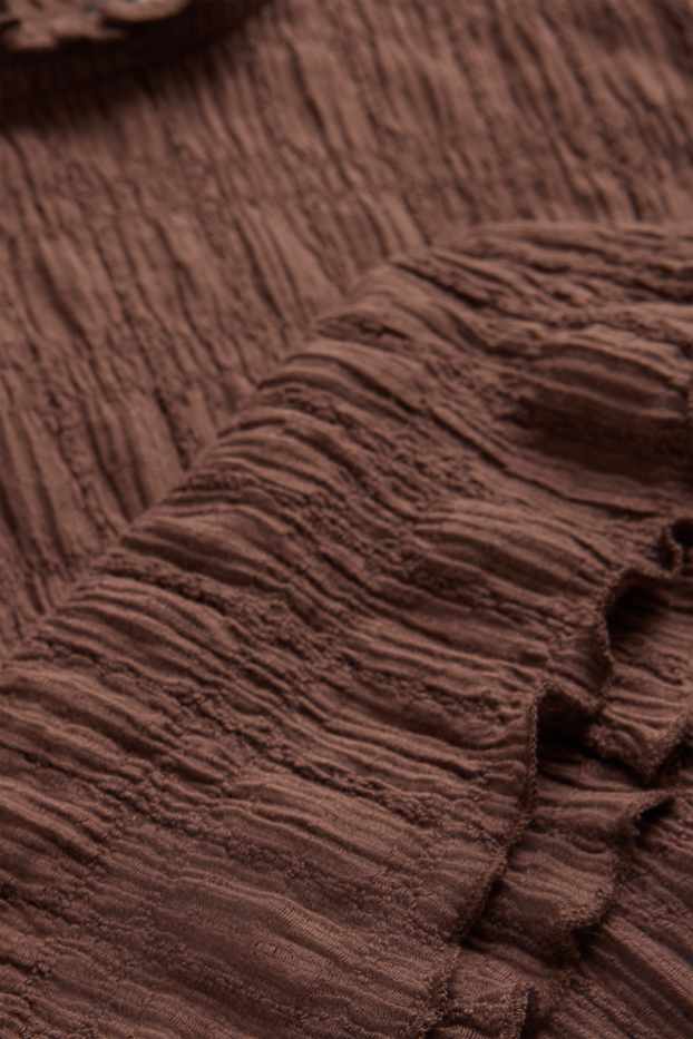 Women - T-shirt - regular fit - smocked - brown