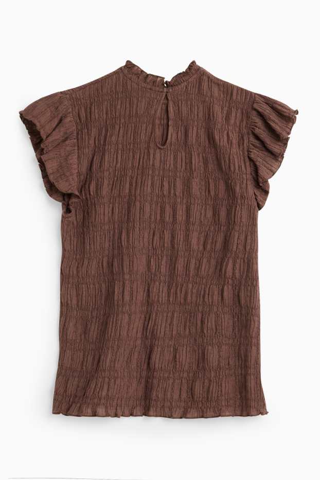 Women - T-shirt - regular fit - smocked - brown