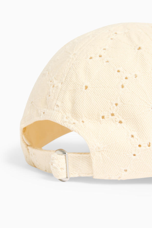 Damen - Cap - Broderie Anglaise - weiß