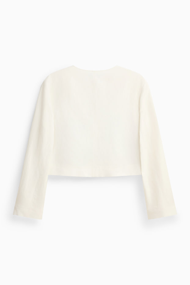 Femei - Blazer crop cu conținut de in - slim fit - alb