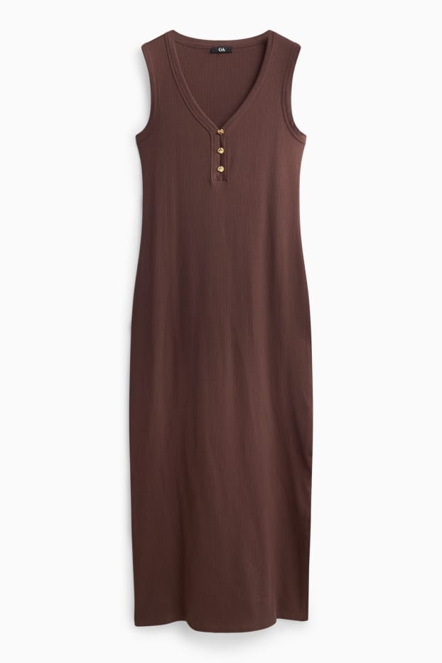 Women - Bodycon dress - ribbed - brown