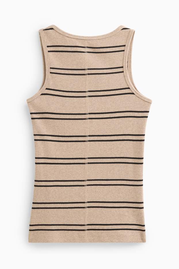 Damen - Top - gerippt - gestreift - hellbraun