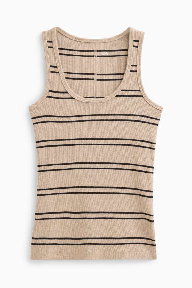 Damen - Top - gerippt - gestreift - hellbraun