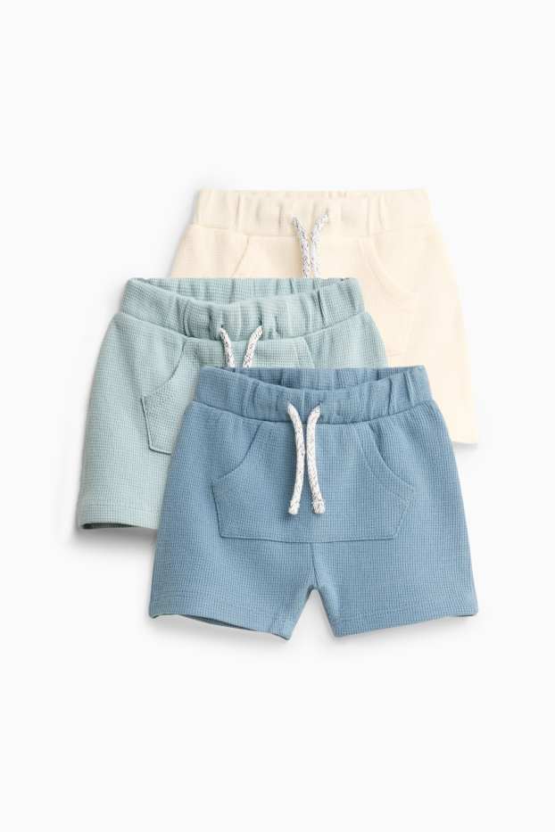 Baby Buben - Multipack 3er - Baby-Shorts - strukturiert - blau