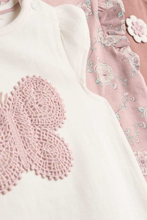 Bébés filles - Lot de 3 - petites fleurs - T-shirts bébé - rose foncé