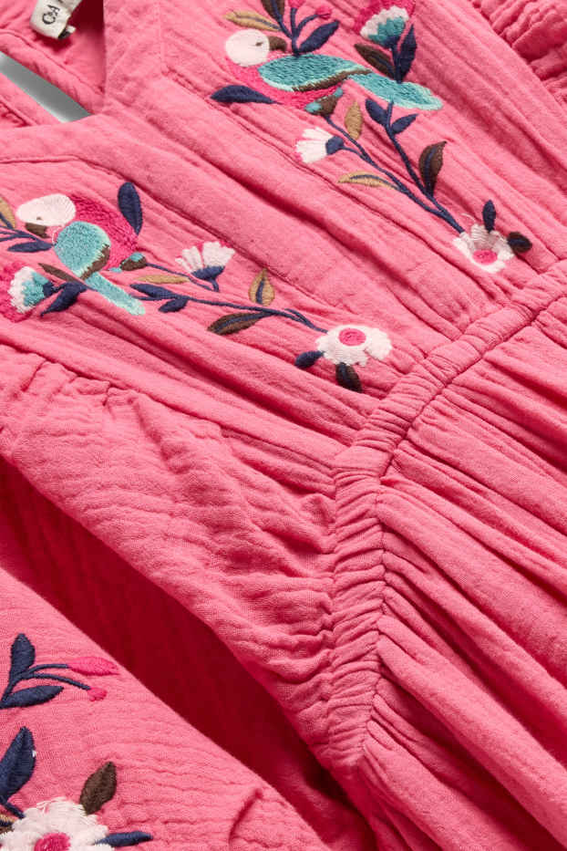 Kinderen: meisjes - Bloem - jurk van mousseline - fuchsiarood