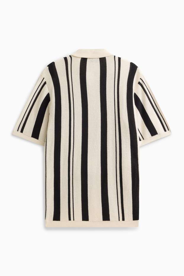 Herren - Strick-Hemd - Relaxed Fit - Kent - gestreift - schwarz / beige