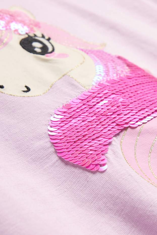 Děti - dívky - Jednorožec - tričko s krátkým rukávem - s lesklou aplikací - růžová