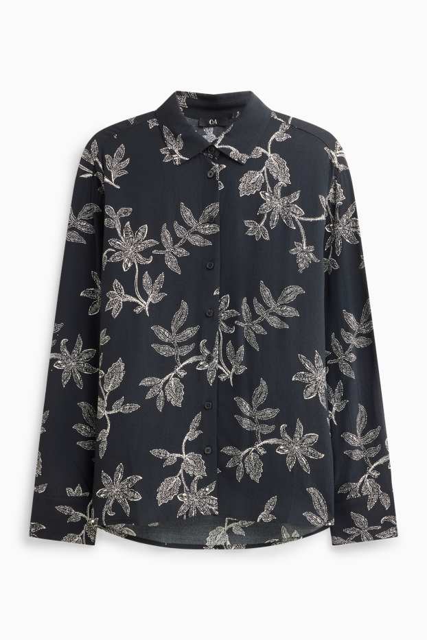Mujer - Blusa - de flores - negro