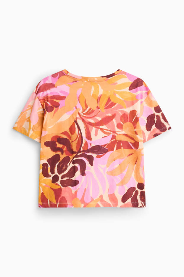 Femmes - T-shirt - regular fit - à fleurs - rose pâle / orange
