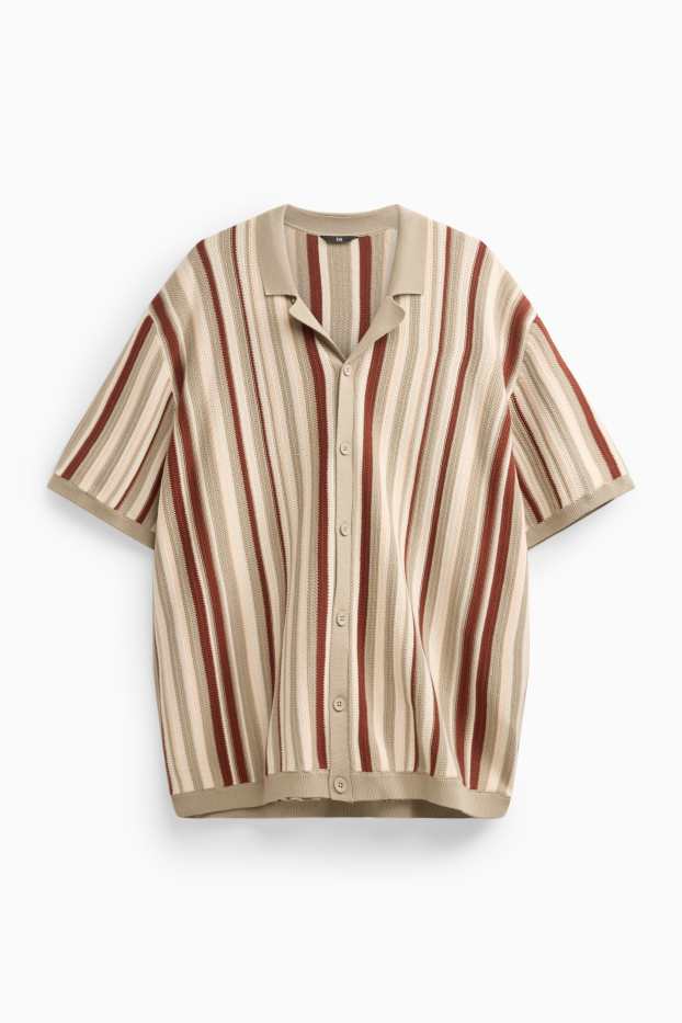 Hommes - Chemise en maille - regular fit - col à revers - à rayures - marron