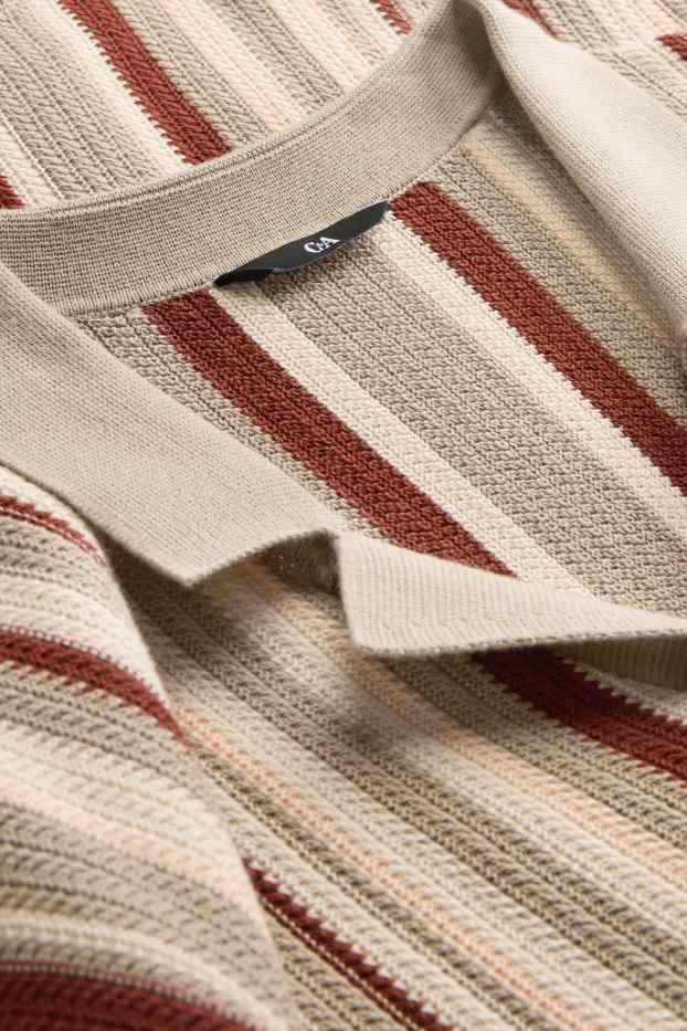 Hommes - Chemise en maille - regular fit - col à revers - à rayures - marron