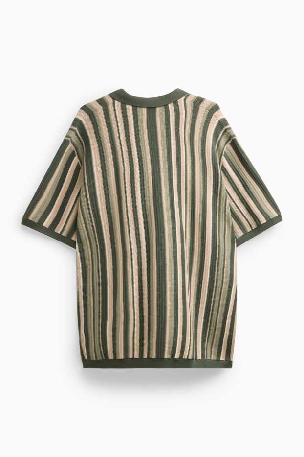 Home - Camisa de punt de mitja - regular fit - coll solapa - de ratlles - caqui