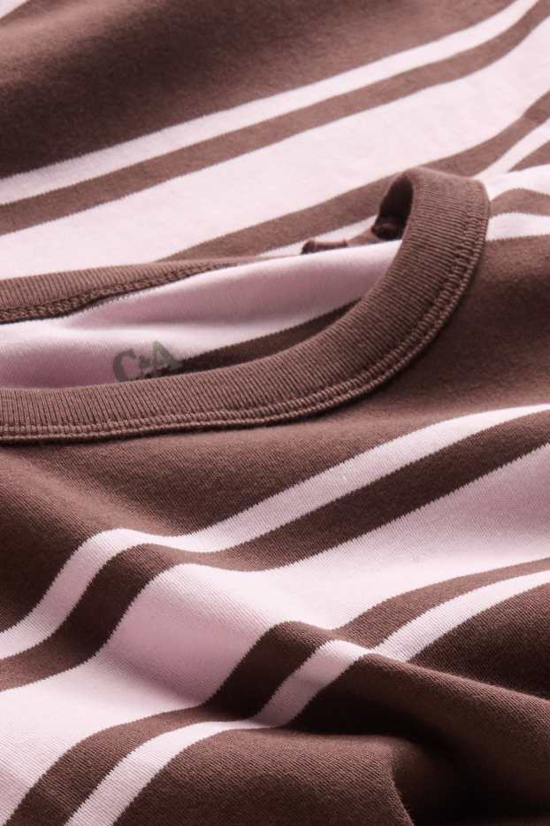 Femei - Tricou - supradimensionat - cu dungi - maro / roz