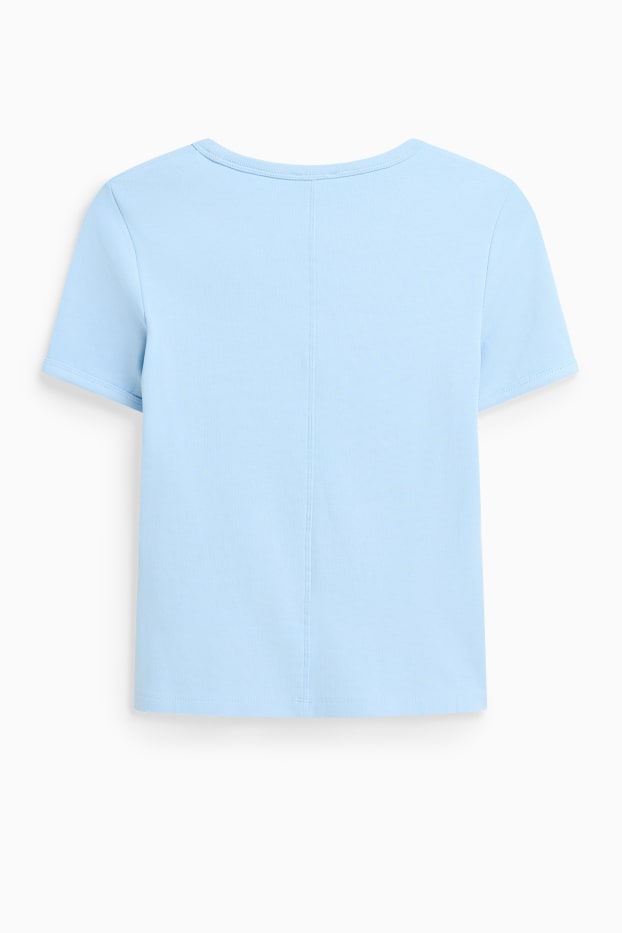 Donna - T-shirt con scollo a V - slim fit - a coste fini - azzurro