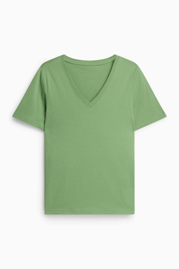 Dames - T-shirt met V-hals - regular fit - groen