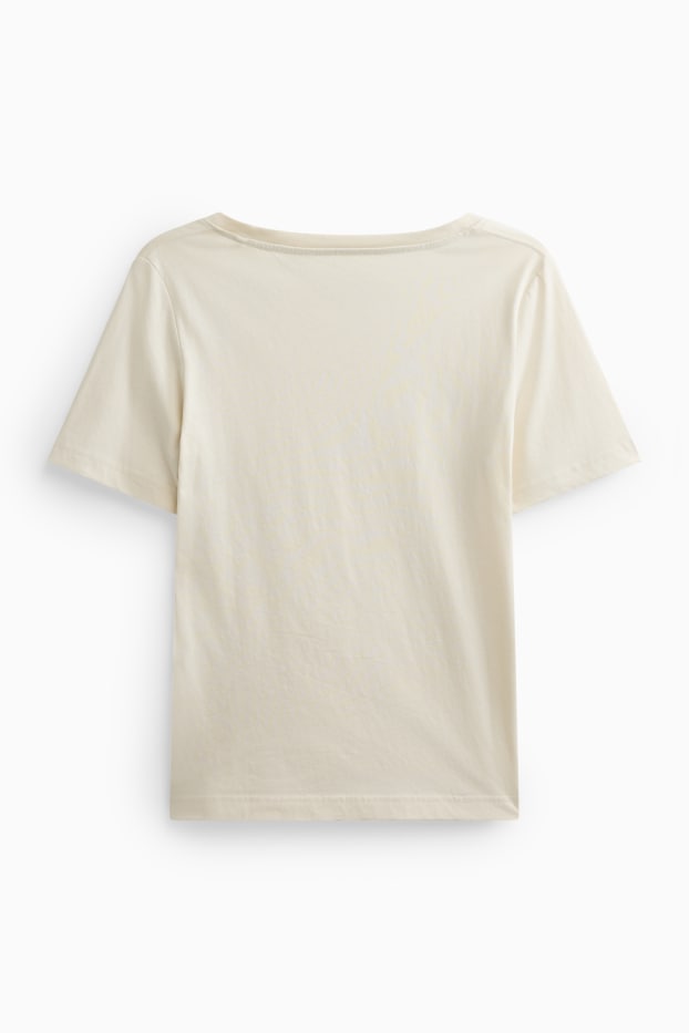 Damen - T-Shirt mit V-Ausschnitt - Regular Fit - cremefarben