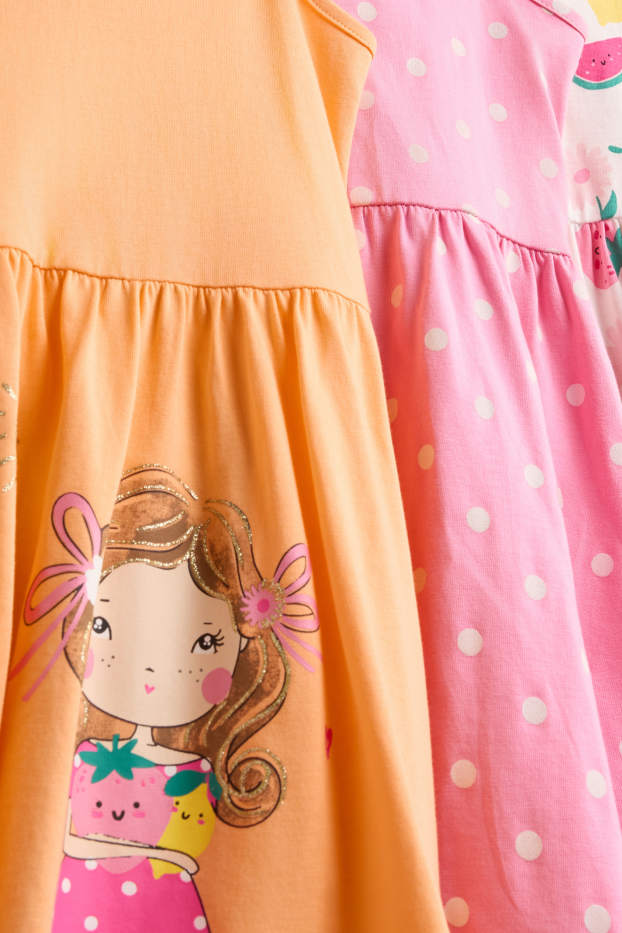 Children Girls - Multipack of 3 - girl, flowers and fruit - dress - pink / orange