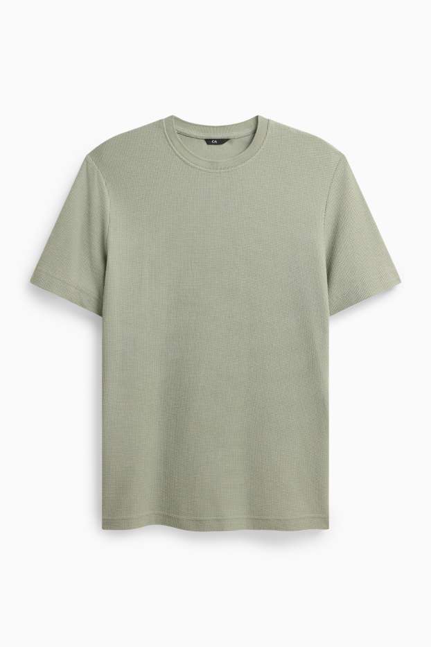 Herren - T-Shirt - Regular Fit - strukturiert - grün / grau