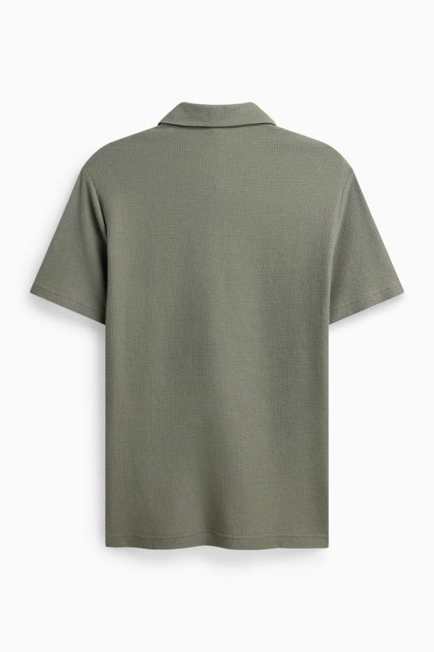 Heren - Poloshirt - regular fit - met structuur - groen / grijs