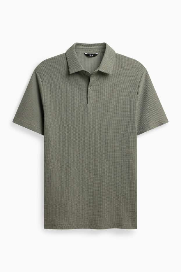 Heren - Poloshirt - regular fit - met structuur - groen / grijs