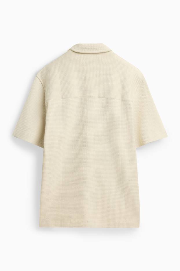 Hommes - Chemise - relaxed fit - col à revers - finition texturée - crème
