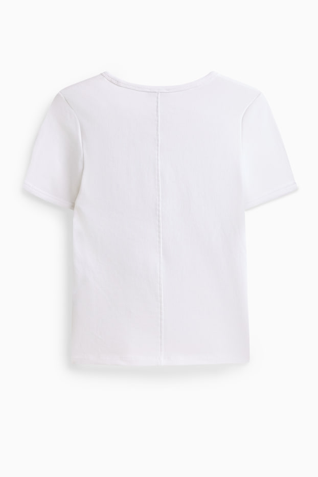 Donna - T-shirt con scollo a V - slim fit - a coste fini - bianco
