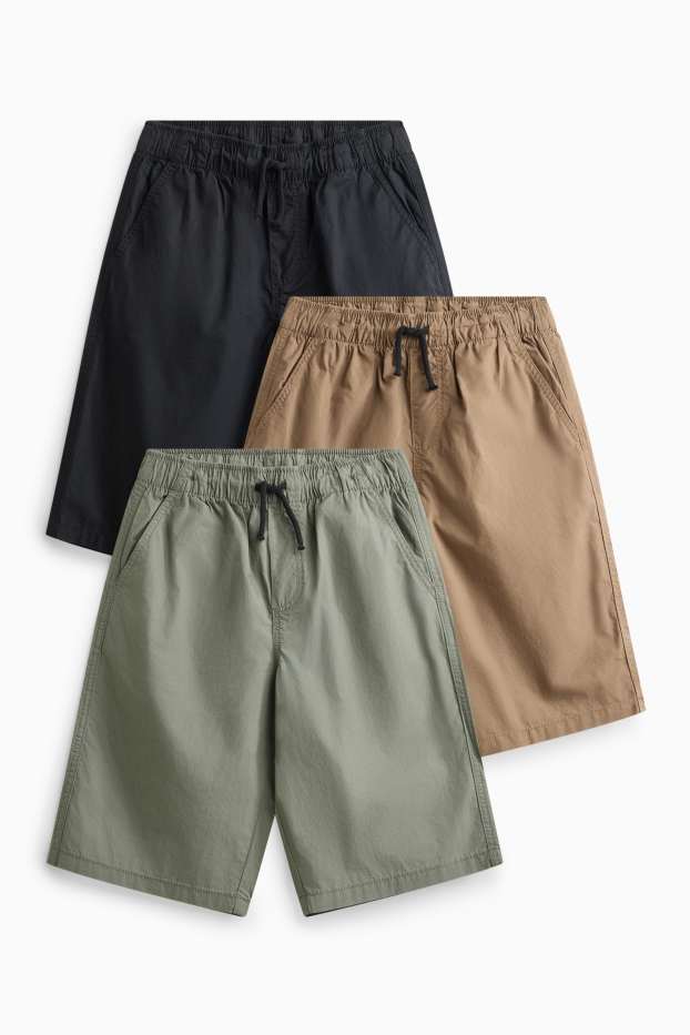Enfants garçons - Lot de 3 - bermudas - marron / vert