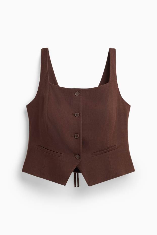 Damen - Weste mit Leinen-Anteil - tailliert - braun