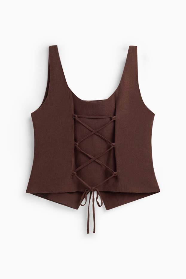 Damen - Weste mit Leinen-Anteil - tailliert - braun