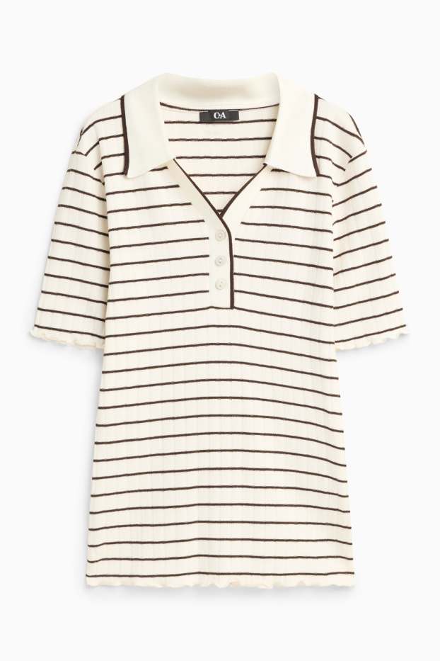 Femei - Tricou polo - maro / alb-crem