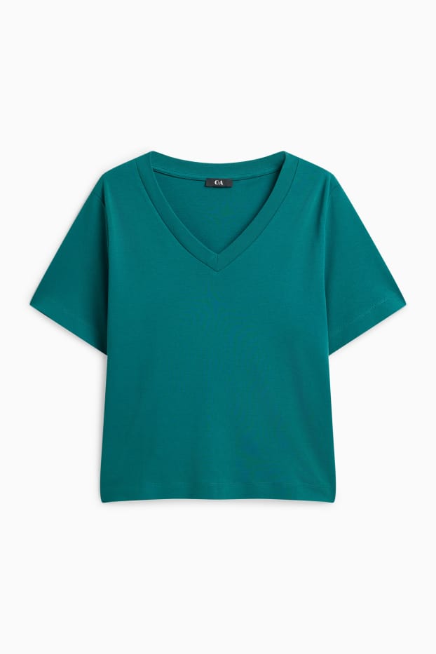 Femmes - T-shirt avec encolure en V - slim fit - turquoise
