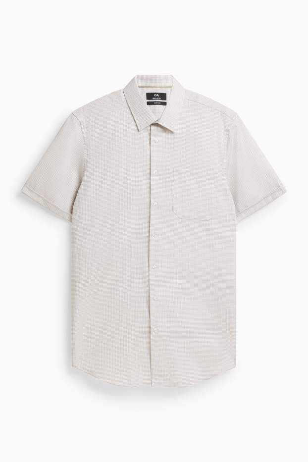 Pánské - Košile - regular fit - kent - s nežehlivou úpravou - se vzorem - krémově bílá