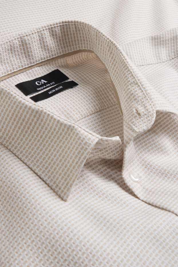 Pánské - Košile - regular fit - kent - s nežehlivou úpravou - se vzorem - krémově bílá