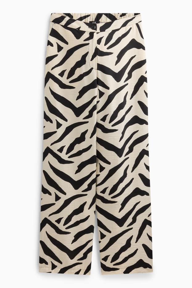 Women - Cloth trousers - high waist - wide leg - patterned - white / black